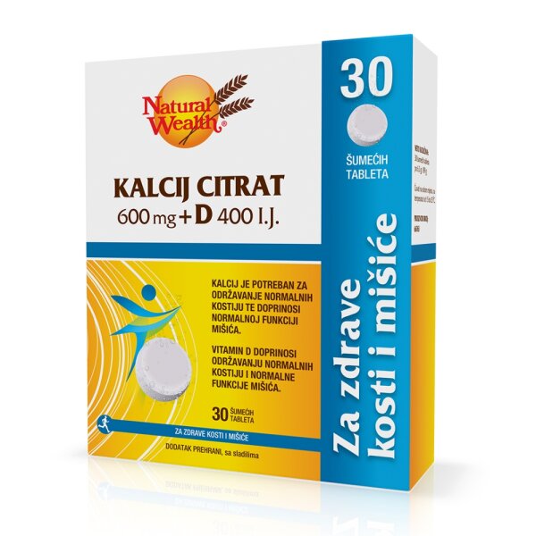 Natural Wealth Kalcij citrat 600 mg + vitamin D 400 I.J. 20 šumećih tableta