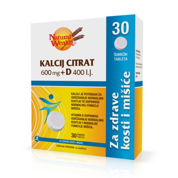 Natural Wealth Kalcij citrat 600 mg + D 400 I.J. economy pack 30 šumećih tableta