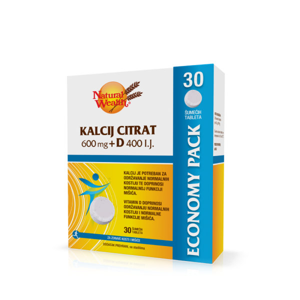 Natural Wealth Kalcij citrat 600 mg + D 400 I.J. economy pack 30 šumećih tableta