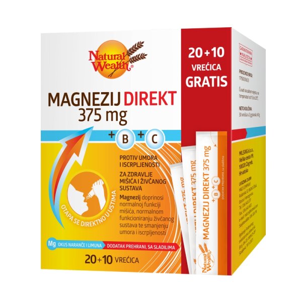 Natural Wealth Magnezij direkt 375 mg + B + C 20 + 10 vrećica promo pakiranje