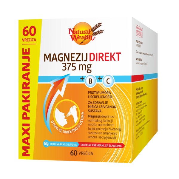 Natural Wealth Magnezij direkt 375 mg + B + C 60 vrećica maxi pakiranje