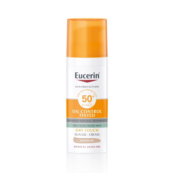 Eucerin Oil Control tinted gel-krema za zaštitu kože lica od sunca SPF 50+, srednje tamna nijansa 50 ml
