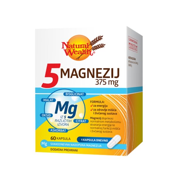 Natural Wealth 5 Magnezij 375 mg 60 kapsula