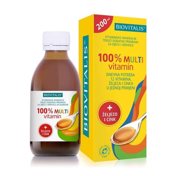 Biovitalis 100% Multivitamin tekući dodatak prehrani za djecu i odrasle 200 ml