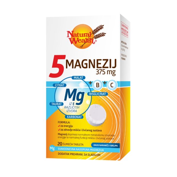 Natural Wealth 5 magnezij 375 mg + B +C 20 šumećih tableta